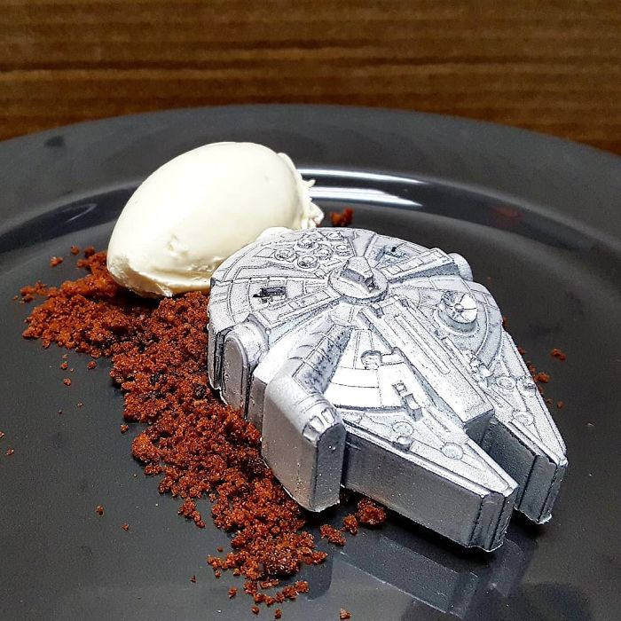 Caramel Filled Millennium Falcon, Chocolate Crumb, Cream Caramel Filled Millennium Falcon, Chocolate Crumb, Cream