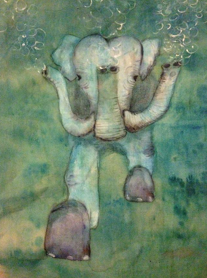Inspired By A Dream. Three-Trunked Elephant Saving My Life As I Sink To The Bottom Of The Sea Inspired By A Dream. Three-Trunked Elephant Saving My Life As I Sink To The Bottom Of The Sea