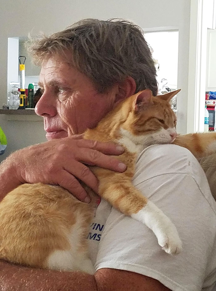The Bond Between My Dad And His Cerebral Palsy Cat. He Fell And Needed Love