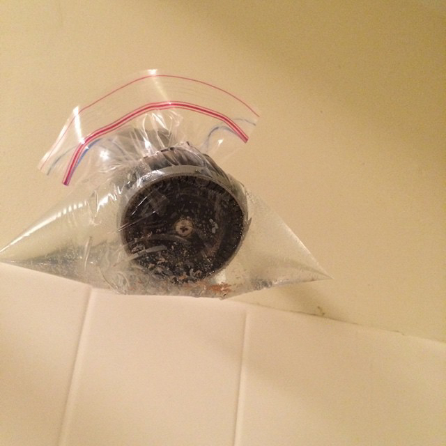 regadera remojando en bolsa con vinagre