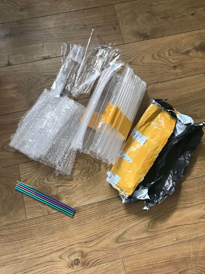 I Decided To Try Use Less Plastic So I Ordered 4 Re-Usable Straws, This Is The Amount Of Packaging They Came In I Decided To Try Use Less Plastic So I Ordered 4 Re-Usable Straws, This Is The Amount Of Packaging They Came In