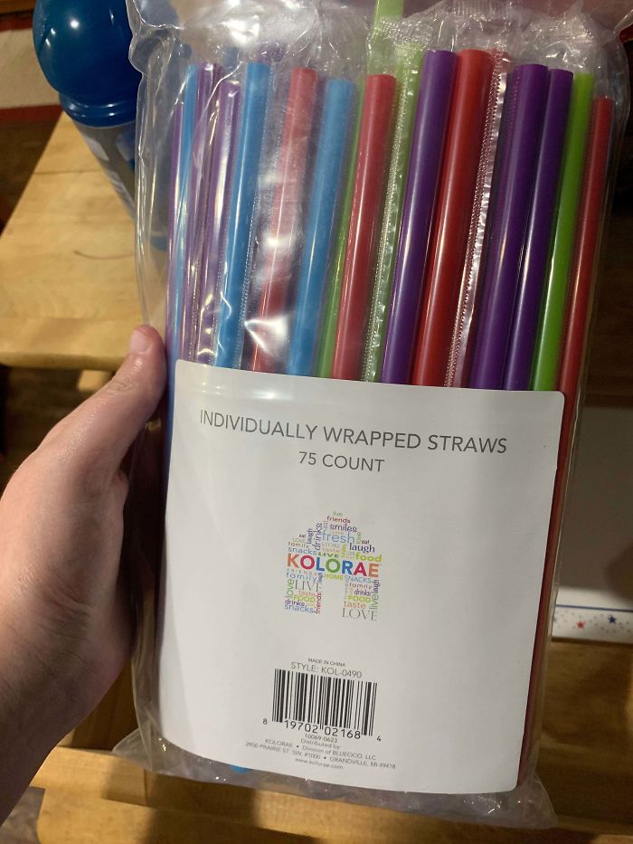 “We Want Less Plastic” Plastic Straws Individually Wrapped In Plastic Then Put In A Plastic Bag “We Want Less Plastic” Plastic Straws Individually Wrapped In Plastic Then Put In A Plastic Bag