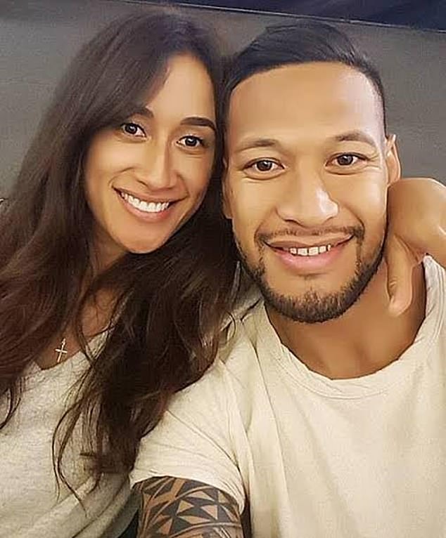 Folau (pictured with with Maria) told worshippers God was speaking to Australia and said: 