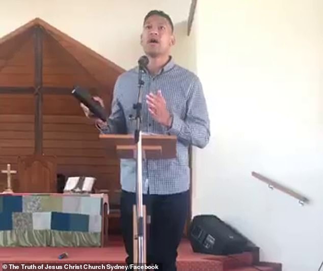 Footage (above) shows Israel Folau suggesting same-sex marriage and abortion are to blame for Australia