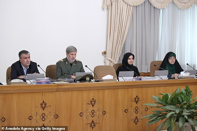 Iranian Vice President for Women and Family Affairs Masoumeh Ebtekar (right) makes a speech during the Council of Ministers meeting in Tehran yesterday