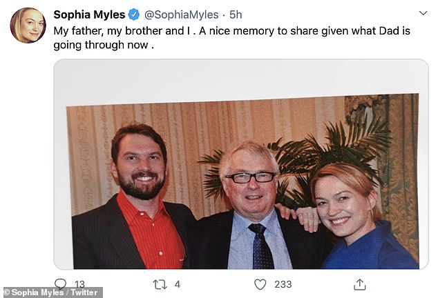 Memory: Just hour before his death, Sophia shared a sweet family photograph of herself and her brother with their father, which she noted was 