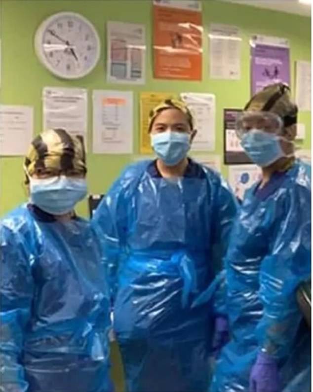 Three nurses from Northwick Park hospital in London who posed last month while wearing protective equipment made from bin bags have been diagnosed with Covid 19