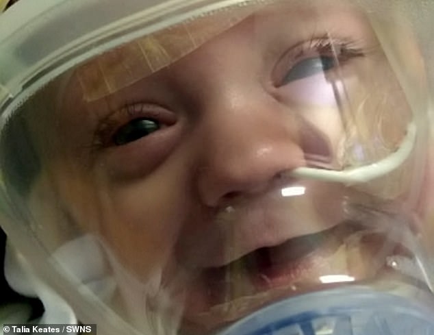 Ashley, pictured. The twin brothers remained on oxygen as both had been diagnosed with chronic lung disease due to their prematurity and under-developed organs