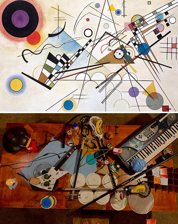 My Friend And I Recreated This Abstract Peice With Items In Our Kitchen/Living Room My Friend And I Recreated This Abstract Peice With Items In Our Kitchen/Living Room
