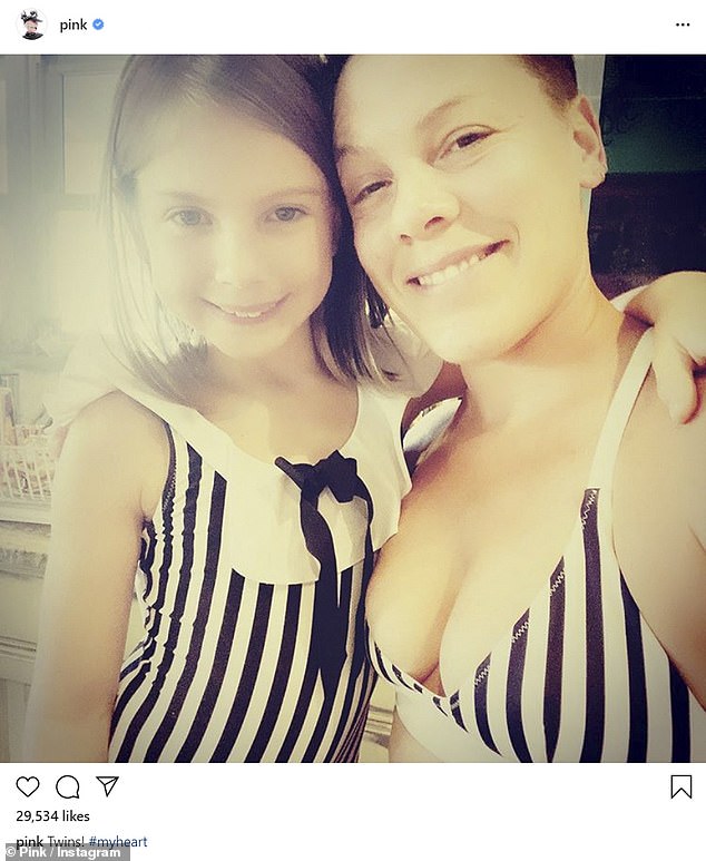 Just like mom: Pink shared a sweet post with her mini-me daughter, Willow Sage,eight, on Tuesday