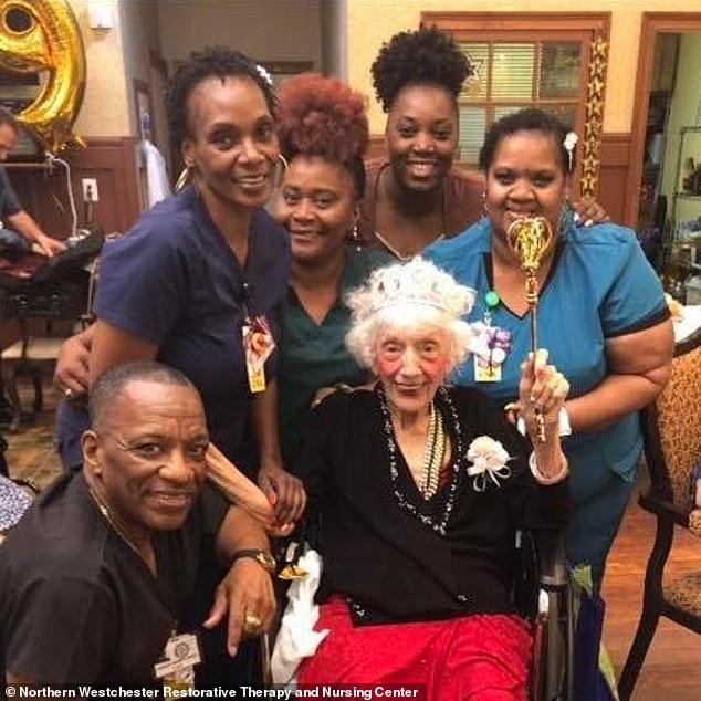 Friedman, who lives in a Westchester nursing home, was diagnosed with COVID-19 on March 21 and suffered on and off fevers for weeks. On April 20, she finally tested negative for the virus after a week in isolation. Pictured crowned as prom queen in a June 2019 event at the nursing home
