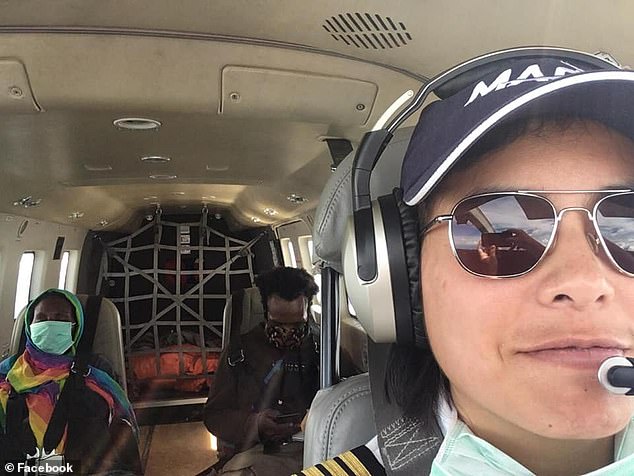 Lin is pictured flying a light cargo plane in a recent social media snap