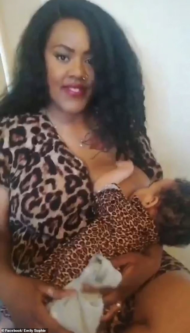 Tiffani Tim Galicza (pictured), 32, from Bedfordshire, explained Emily was inspired to do the viral challenge as a way of normalising breastfeeding and giving others mothers the confidence to do it