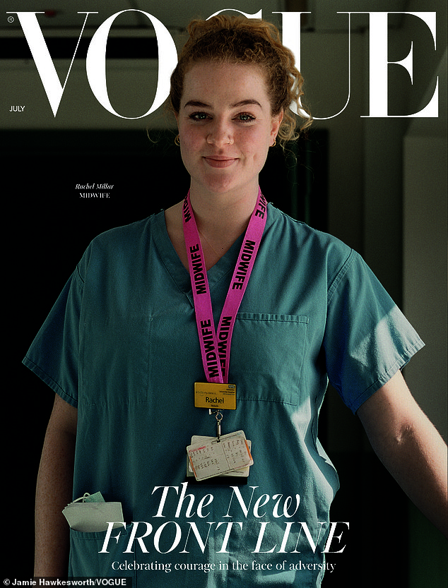 Meanwhile Rachel Millar, 24, a community midwife in east London, also graces on the cover of the fashion bible