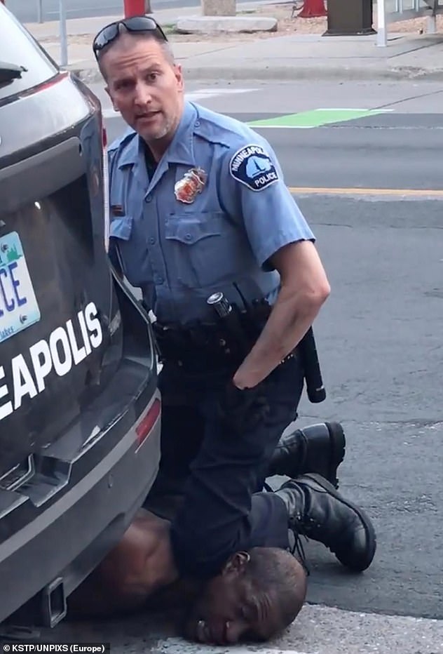 Derek Chauvin (pictured) has been charged with third-degree murder and second-degree manslaughter after Floyd died after he held his knee on his neck for over eight minutes