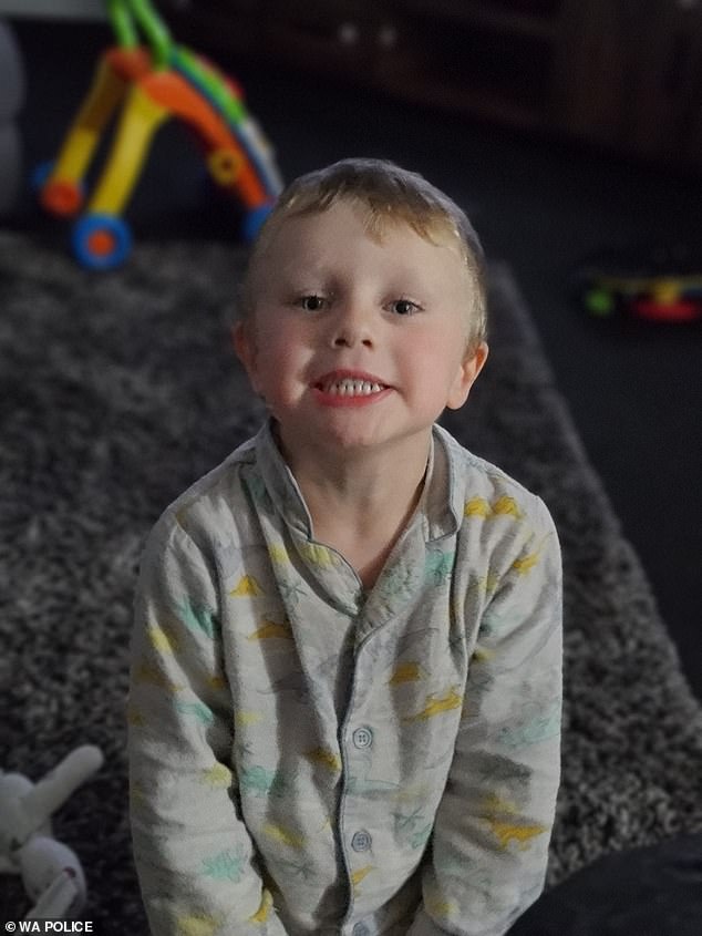 The boy is described as fair skinned with blonde hair and blue eyes and he is wearing white 