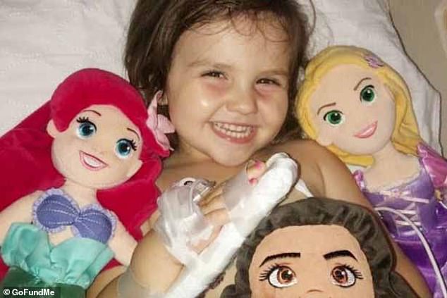 Abigail (pictured in hospital) is due for another surgery this week and will eventually be fitted for a prosthesis