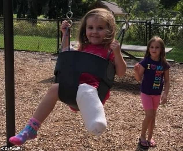 The little girl was playing outside with her sister Alexa (pictured together), six, when the incident on August 22 happened, before being rushed to Hasbro Children’s Hospital in Providence