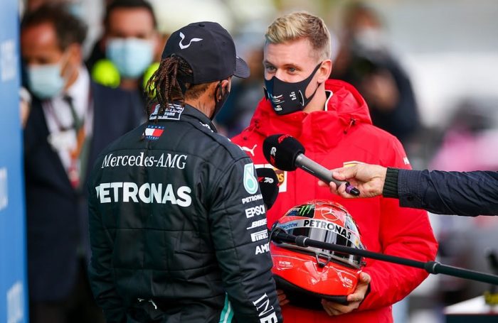 Lewis Hamilton Given Michael Schumacher’s Crash Helmet After Equaling