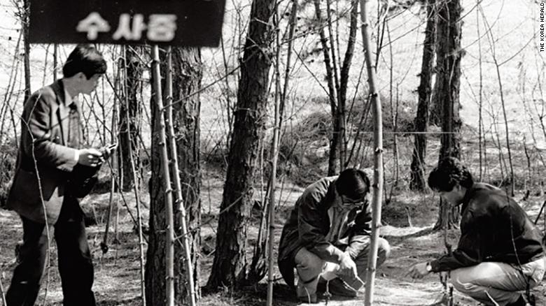 Police authorities investigating the crime scene of the Hwaseong serial killings in Gyeonggi Province