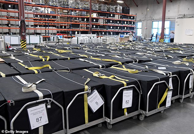 Binnall also claimed that at least 1 per cent of the voters who voted by mail-in ballots did not actually submit them (voting machines pictured)