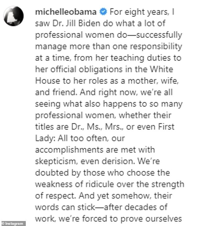 Praise: The former First Lady, 56, praised Biden