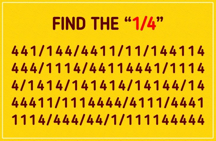 eye test: Find the 1/4