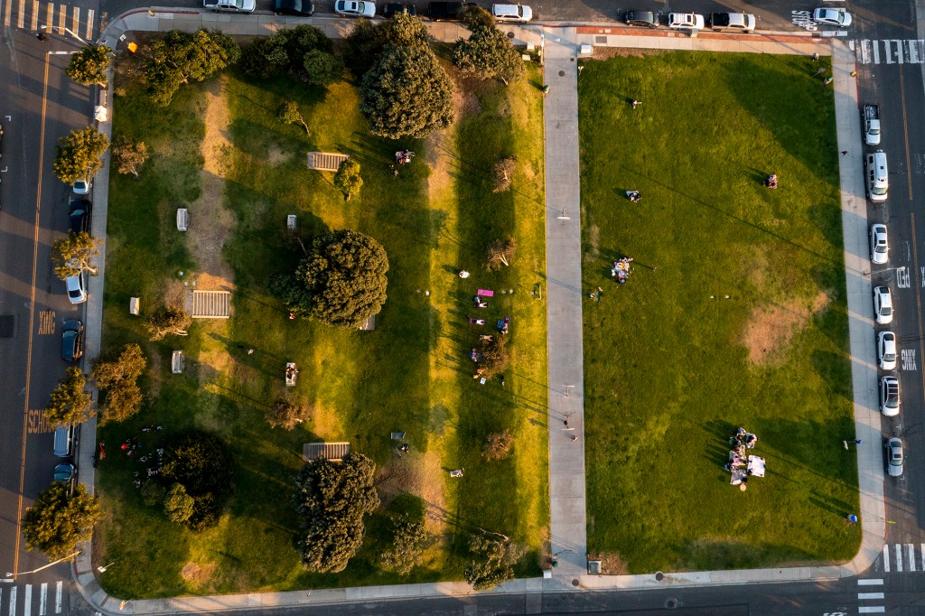 An aerial view shows the Bruce