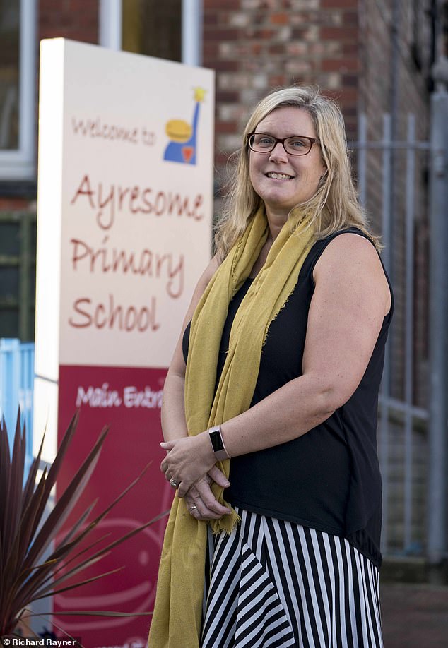 Charlotte Haylock, the Executive Head of Ayresome Primary School in Middlesbrough, who has asked parents to dress appropriately and stop bringing their children to school in dressing gowns (Above)