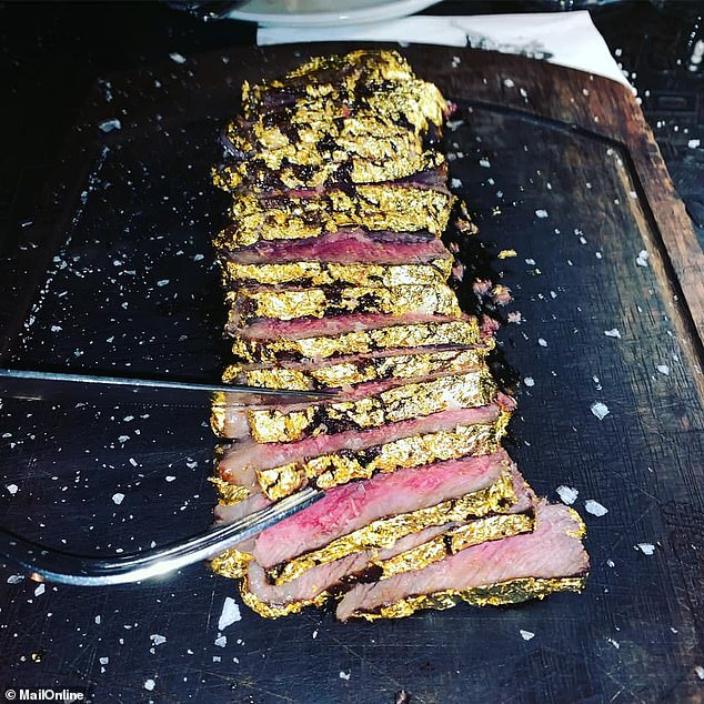 London diners will be able to get their hands on the 24-Carat gold Tomhawk steak, which has previously been a menu item in their Dubai branch (pictured)