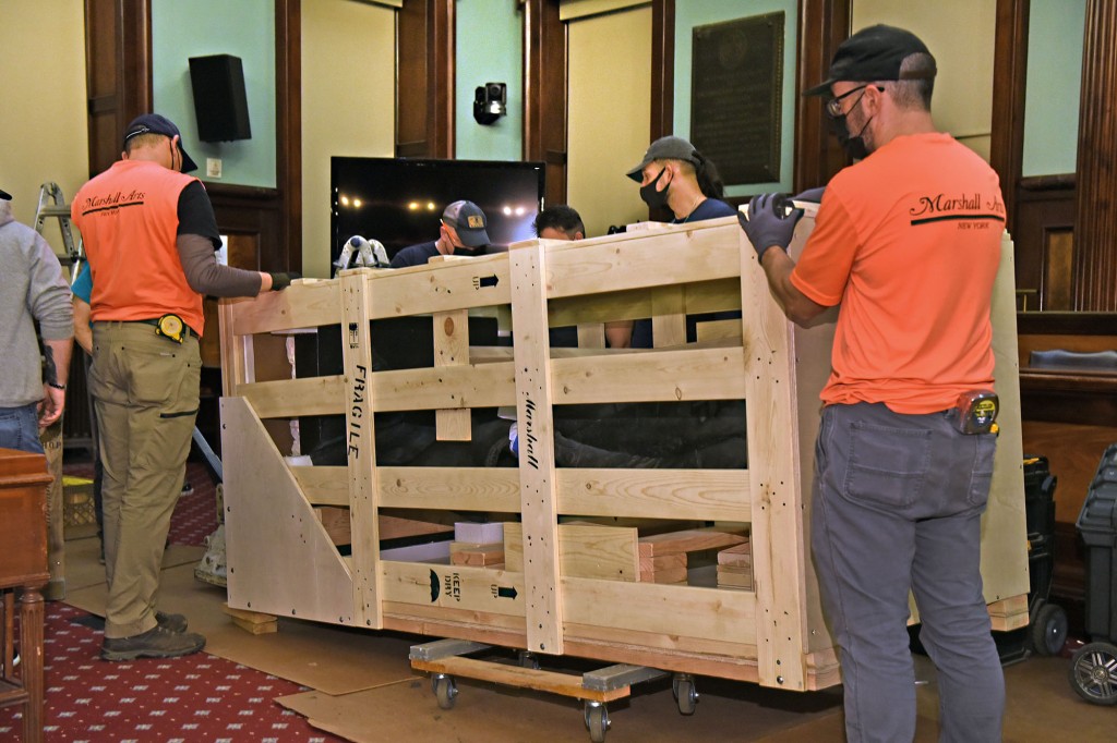 The statue of Thomas Jefferson was taken out of City Hall today