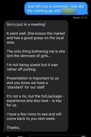 The text she received from the boss