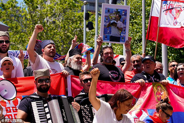 The decision is a major win for the Serb star and his loyal fans who celebrated in Melbourne on Monday (pictured)