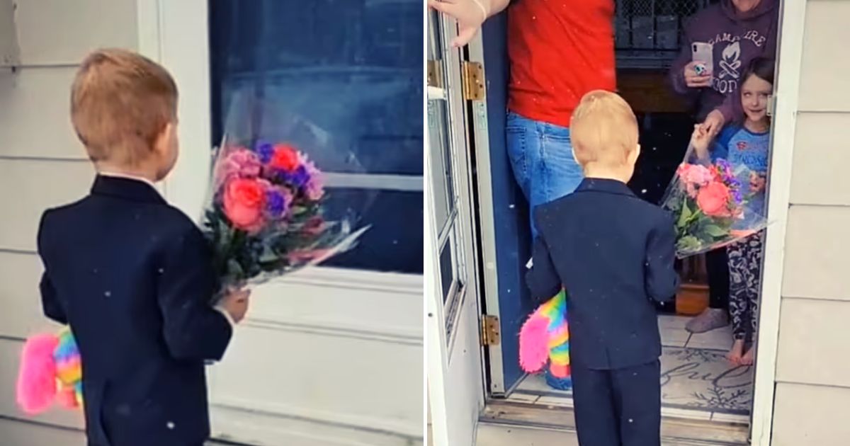 boy4.jpg - 5-Year-Old Boy Dresses Up In A Suit To Deliver Flowers, A Stuffed Animal, And Chocolates To His Crush In Viral Video Viewed Over 30 Million Times