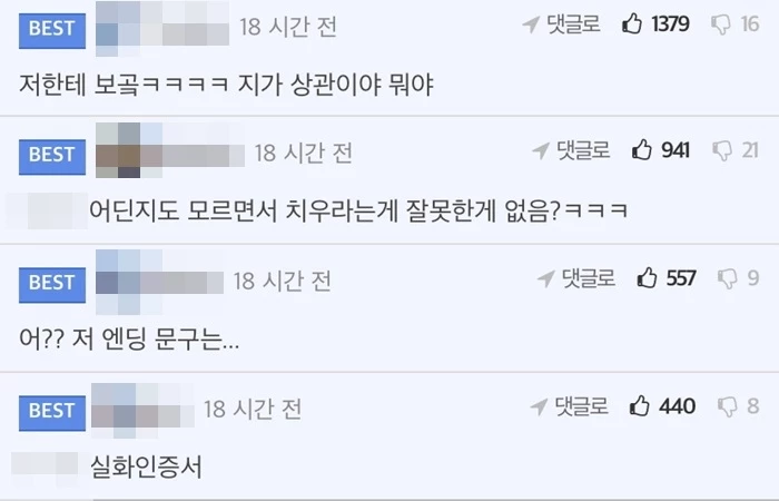 이하 온라인 커뮤니티 "에펨코리아" 댓글 창
