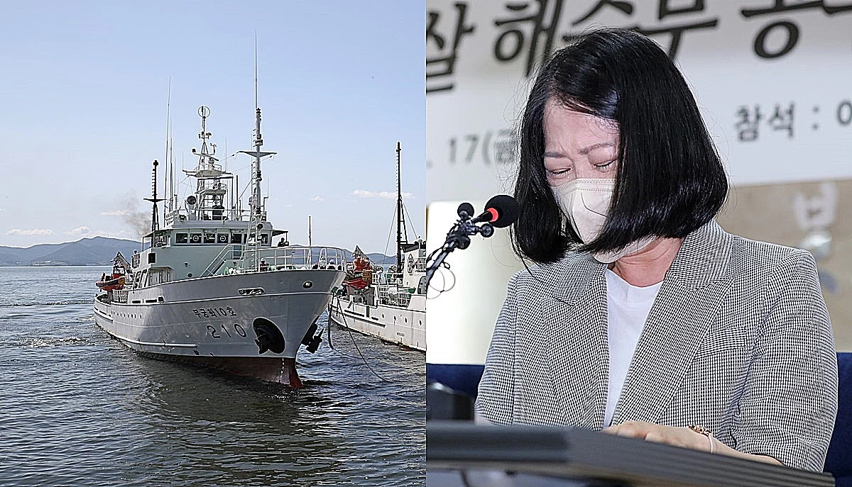 해양수산부 서해어업관리단 소속 공무원 이모(47)씨가 탑승했던 어업지도선, 아들 편지 대독하고 있는 이 씨 아내 / 이하 뉴스1
