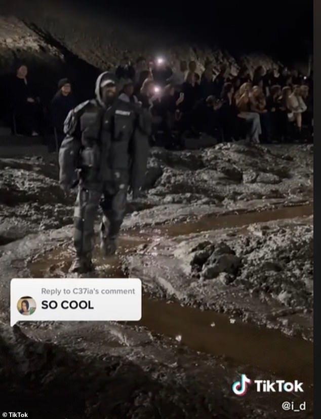 Yeezy does it! Rapper and designer Kayne West was seen stomping through the slippery runway in a
