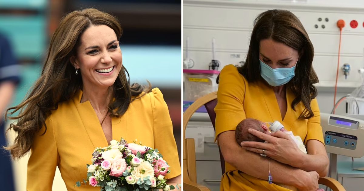 kate5.jpg - Kate, The Princess of Wales, Is STUNNING In A Yellow Dress As She Cradles A Newborn Baby Girl During Her Visit To Award-Winning Maternity Unit