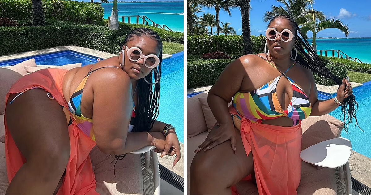 d166.jpg - EXCLUSIVE: Lizzo Turns Up The Heat And Stuns In A Multi-Colored One-Piece Swimsuit With A Sheer Coral Sarong