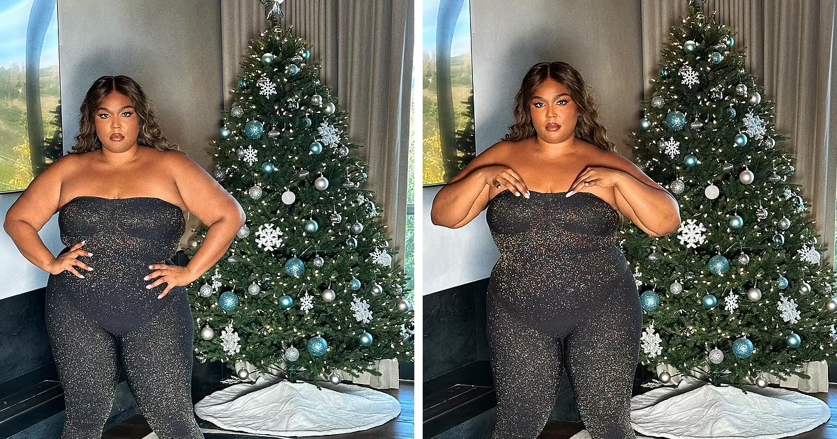 d148.jpg - "I'm A Goddess!"- Lizzo Leaves Fans Stunned With Her 'Barely There' Strapless Sparkly Jumpsuit For Christmas Themed Event