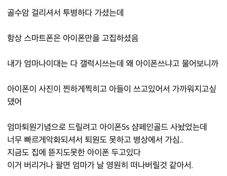 아이폰 볼때마다 돌아가신 엄마 생각나..jpg