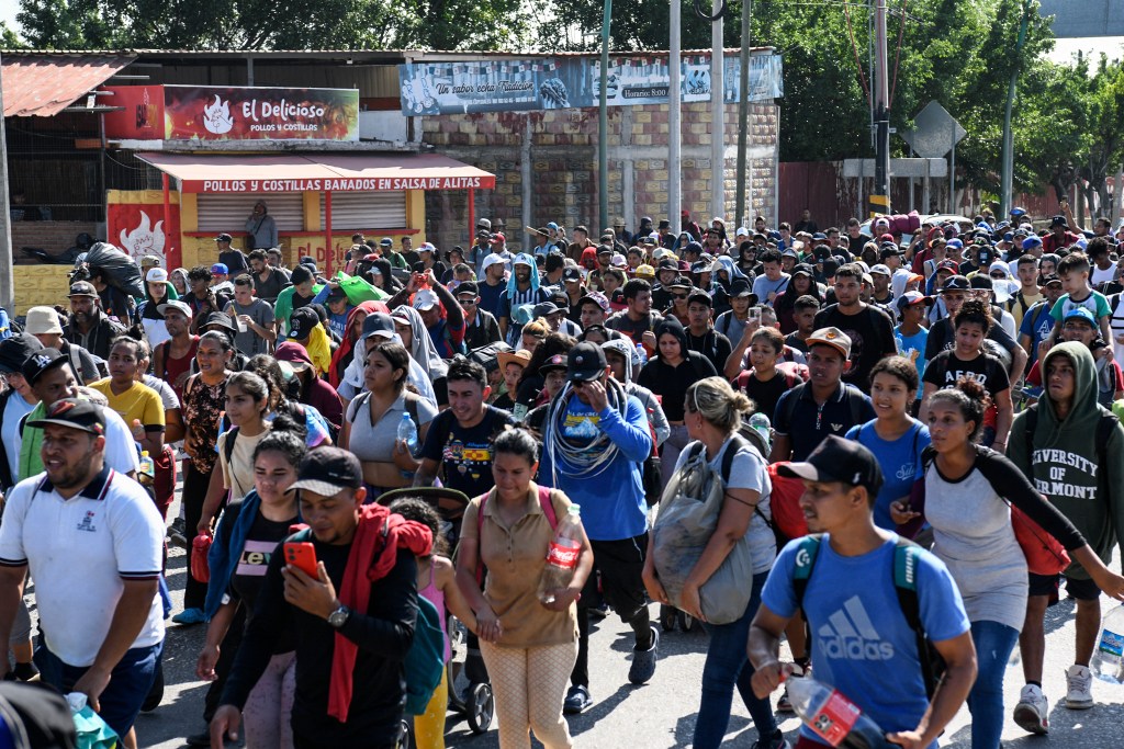 The caravan seen on a highway in Tuxtla Gutierrez.