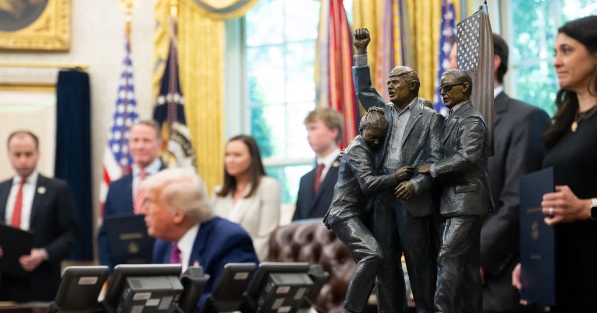 copy of articles thumbnail 1200 x 630 38 2.jpg - Trump Unveils Massive 9-Foot Sculpture Depicting Aftermath of His Assassination Attempt in New Oval Office Statue